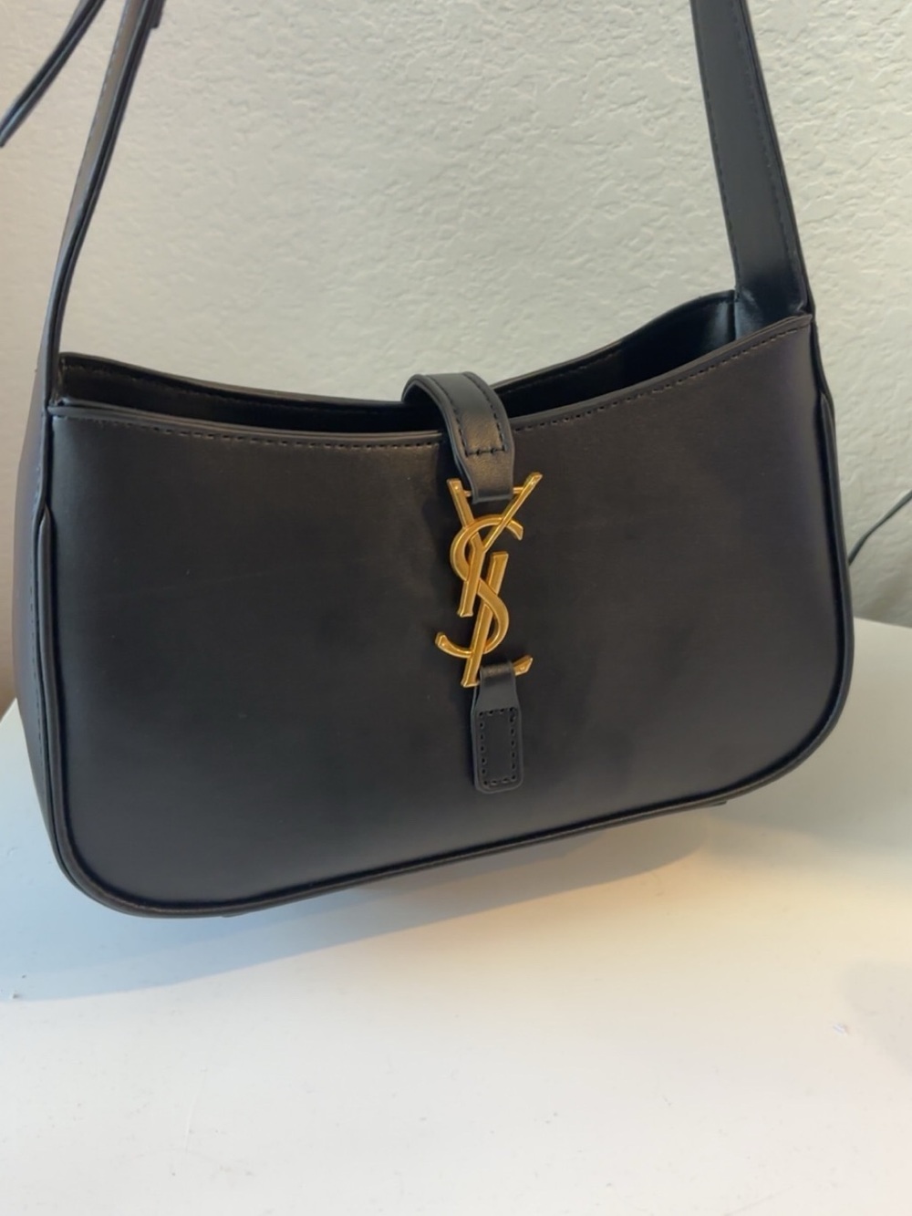 Saint Laurent Black Leather Shoulder Bag with Gold YSL Hardware